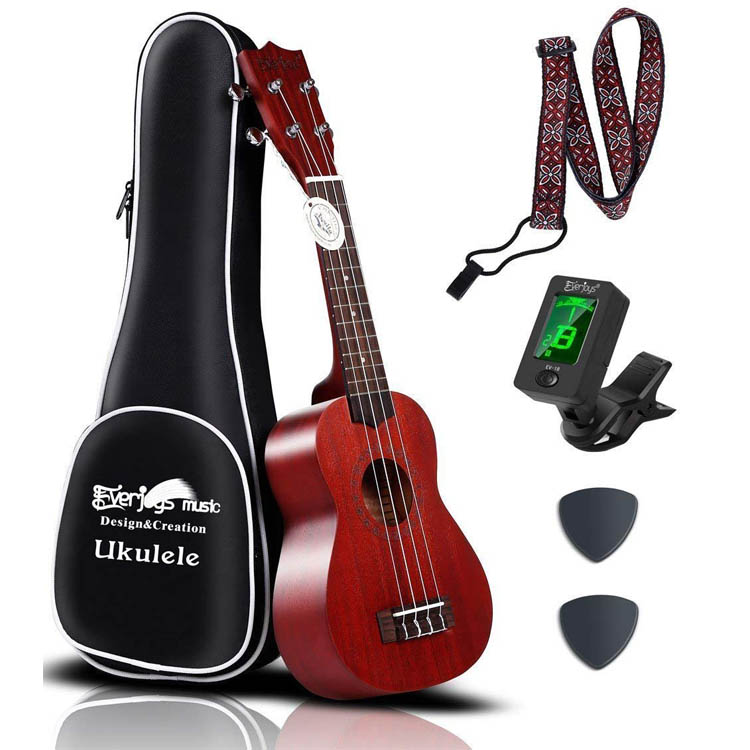 Mahagoni Sopran Ukulele Kit - Professionelle 21 Zoll mit Case Strap Tuner Aquila Strings EVUKP01