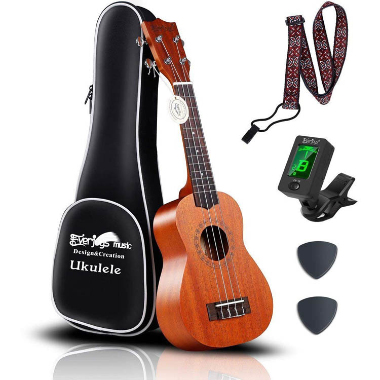 Mahagoni Sopran Ukulele Kit - Professionelle 21 Zoll mit Case Strap Tuner Aquila Strings EVUKP02